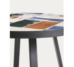 DE_Table d’appoint ronde Tella en acier galvanisé graphite et carreaux multicolores Ø45 cm