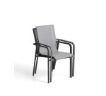 Chaise empilable d’extérieur Canea en textilène gris et aluminium graphite