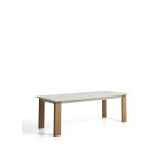 Table extensible Livorno en aluminium couleur écrue et pieds effet bois 233(350) x 100 cm