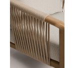 Ensemble d’extérieur Sirte avec canapé 3 places, 2 fauteuils et table en aluminium avec finition effet bois et coussins écrus