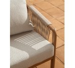 Ensemble d’extérieur Sirte avec canapé 3 places, 2 fauteuils et table en aluminium avec finition effet bois et coussins écrus