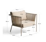 Fauteuil d’extérieur Zivia en corde écrue et acier galvanisé taupe