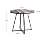 Table ronde Tella en acier galvanisé graphite et carreaux multicolores Ø90 cm