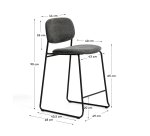 Tabouret empilable Meli en chenille grise et pieds en métal gris FSC Mix Credit 65 cm
