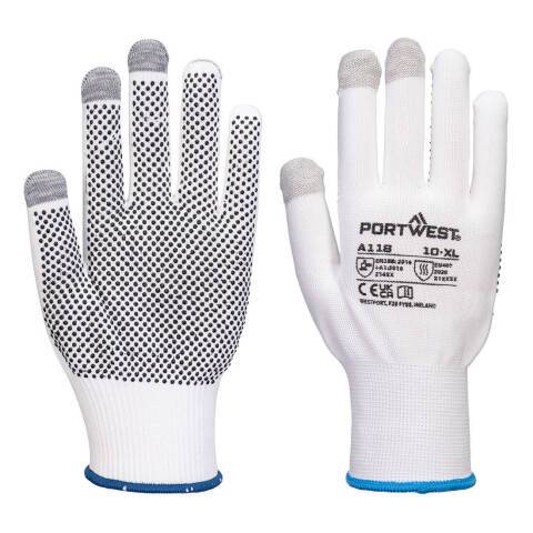 Portwest A118 Guante Grip 13 PVC Dotted Touchscreen (Pack 12) Blanc/Gris - Talla XXL