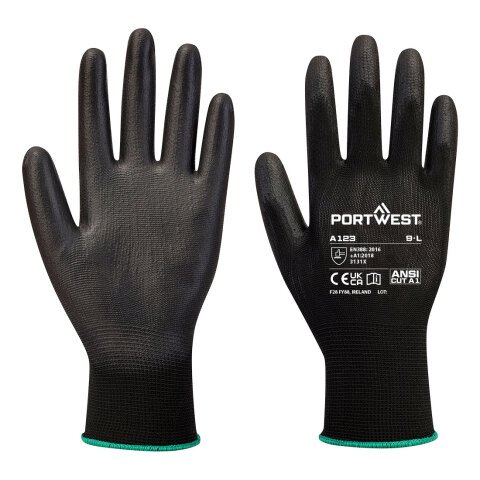 Portwest A123 Guante con la Palma de PU libre de látex - Caja completa (144 pares) Noir - Talla XXL