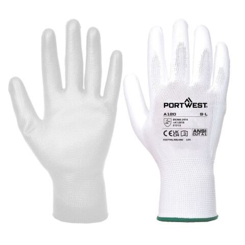 Portwest A120 Guante con palma de PU Blanc - Talla S