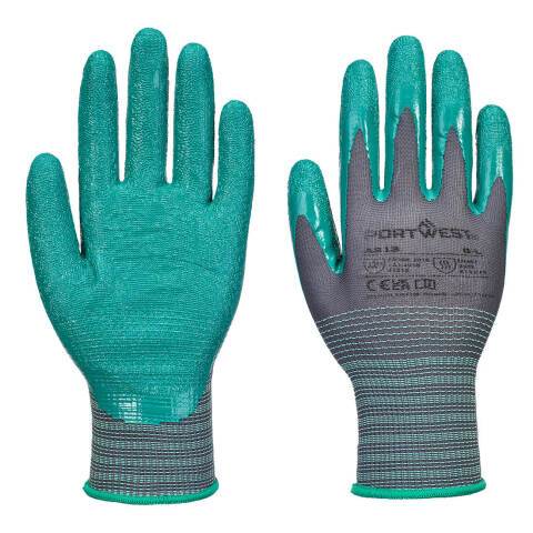 Portwest A313 Guante Grip 15 Nitrilo Rugoso (Pk12) Gris /Vert - Talla XXL