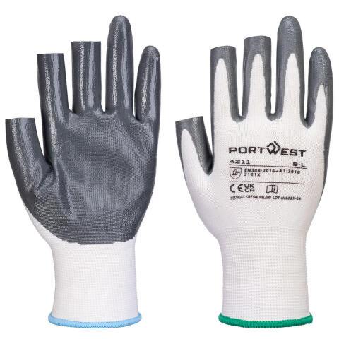 Portwest A311 Guante Grip 13 Nitrile 3 Fingerless (Pk12) Blanc/Gris - Talla XXL