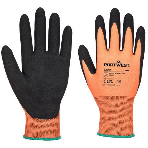 Portwest A335 Guante Dermi-Grip NPR15, nitrilo arenoso Orange/Noir - Talla XS