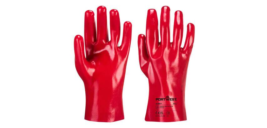 Portwest A427 PVC Red Gloves, 27 cm length - Size XL - Pair
