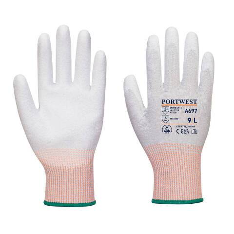 Portwest A697 Guante LR13 ESD palma de PU (Pack 12) Gris/Blanc - Talla XXL