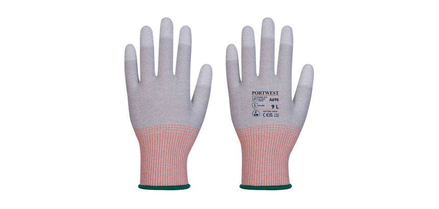 Portwest A696 Handschuh LR13 ESD beschichtet PU an den Fingerspitzen - Packung mit 12 Paaren - Grau/Weiß - Größe XL