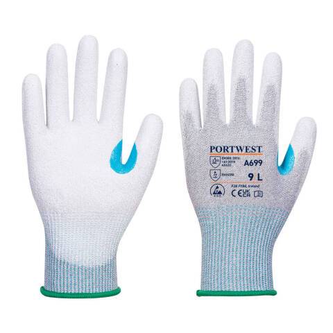 Portwest A699 Guante MR13 ESD palma PU - pack de 12 Gris/Blanc - Talla XXL