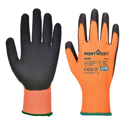 Portwest A625 Guante anti-corte, con PU, Vis-Tex Orange/Noir - Talla XXL