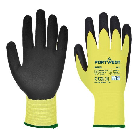 Portwest A625 Guante anti-corte, con PU, Vis-Tex Jaune/Noir - Talla XXL