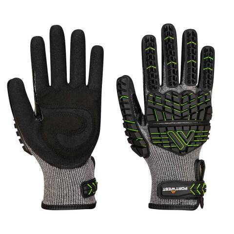 Portwest A755 Guante VHR 15 anti-golpes de Nitrilo esponjoso Noir/Vert - Talla XS
