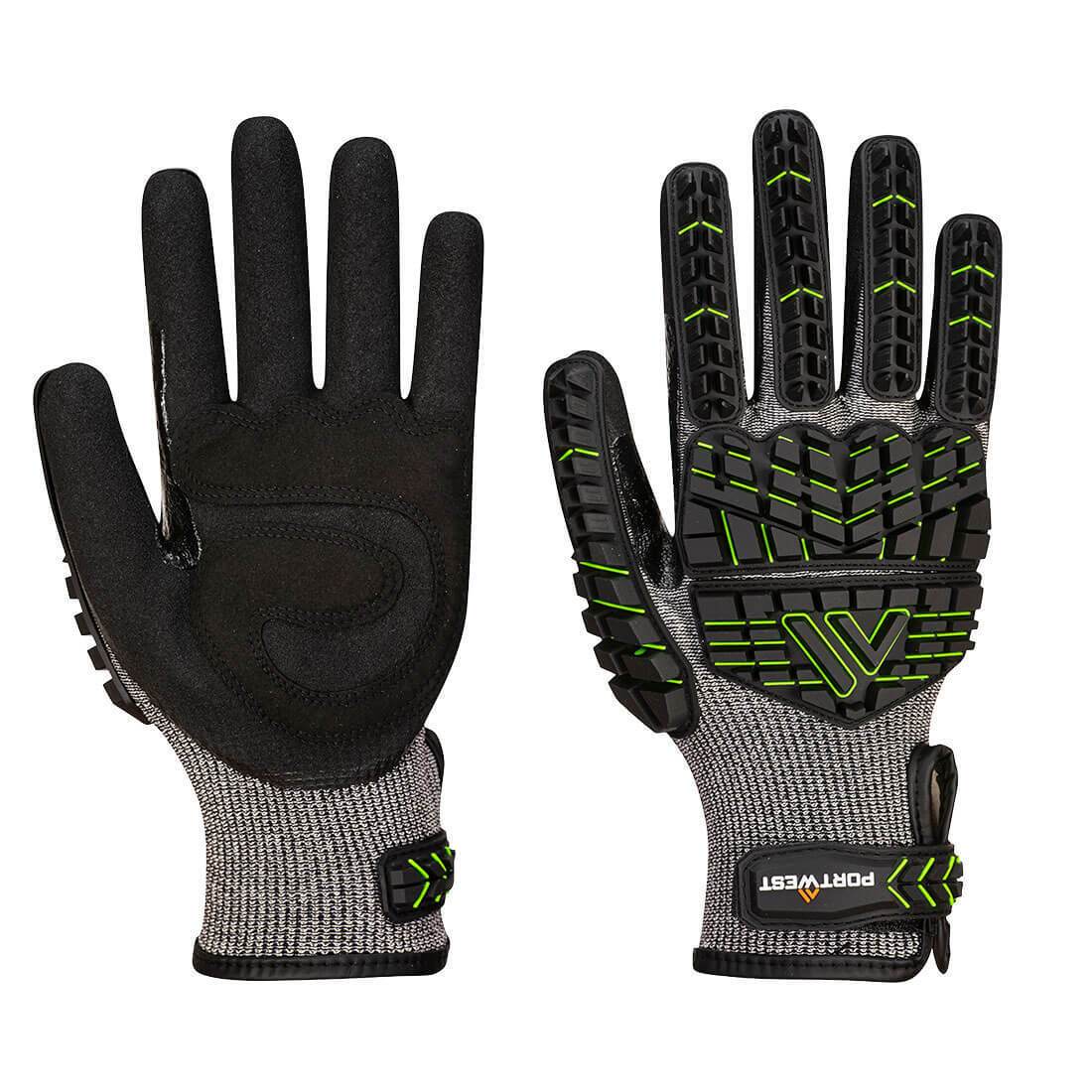 Portwest Guanto Anti-taglio In Nitrile VHR15, Taglia L, Nero/Verde, Protezione Impatto Livello F Per Meccanici