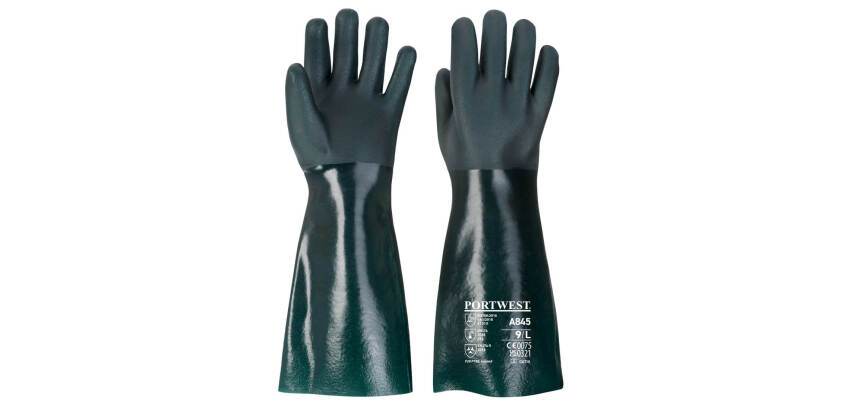 Portwest A845 Gant PVC 45cm double trempage Vert - Taille XL - La paire