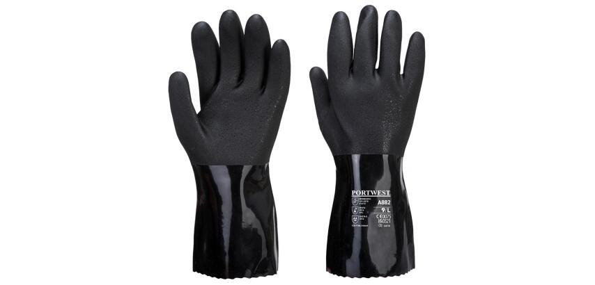 Portwest A882 PVC ESD Black Chemical Glove - Size M - Pair