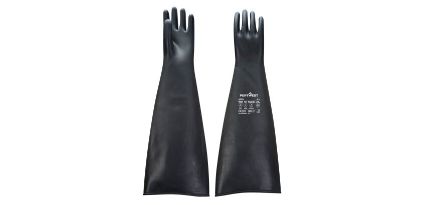 Portwest A803 Heavy Duty 60cm Black Latex Rubber Glove - Pair