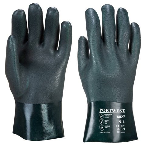 Portwest A827 PVC 27cm double-dip Glove Green - Size XL - Pair