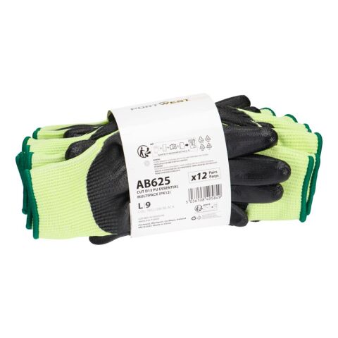 Portwest AB625 Multipack guantes Cut D13 PU Essential (Pack 12) Jaune/Noir - Talla XXL