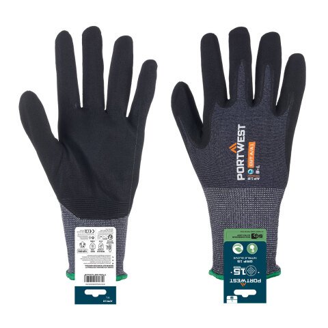 Portwest APR12 Guante SG Grip 15 Nitrile (Envase expositor) Gris/Noir - Talla XXXL