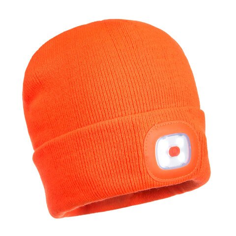 Portwest B029 Gorro Beanie con LED recargable por USB Orange