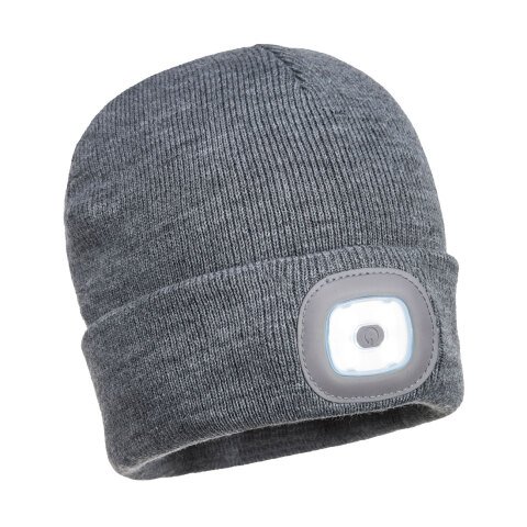 Portwest B029 Gorro Beanie con LED recargable por USB Gris