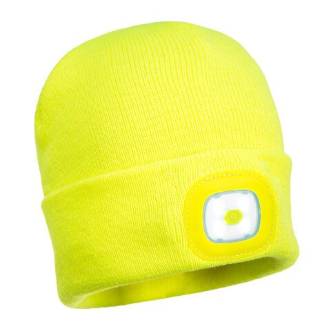 Portwest B029 Gorro Beanie con LED recargable por USB Jaune