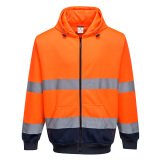 Portwest B317 Felpa Bicolore con cappuccio e zip intera Hi-Vis