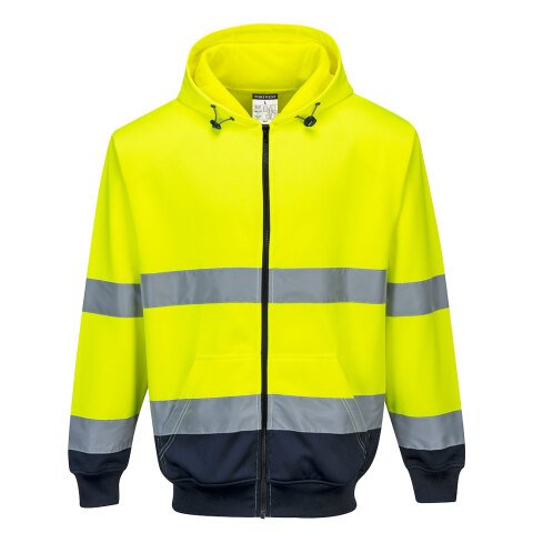 Portwest B317 Sudadera con capucha y cremallera de alto contraste Jaune/Marine - Talla S