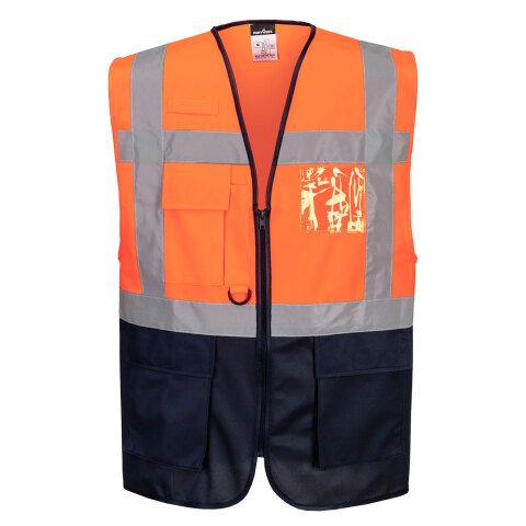 Portwest C476 Chaleco de alta visibilidad Warsaw Contrast Executive Orange/Marine - Talla XS