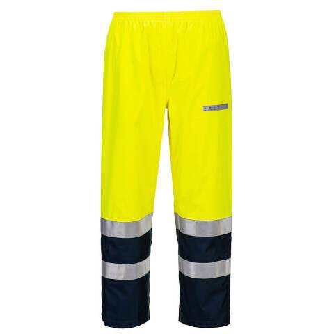 Portwest FR410 Pantalón Bizflame Rain+ Hi-Vis Light Arc Jaune/Marine - Talla M - Estándar