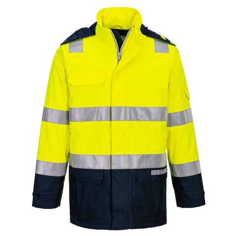 Portwest FR605 Chaqueta ligera Bizflame Rain+ Hi-Vis Light Arc Jaune/Marine - Talla XXXL