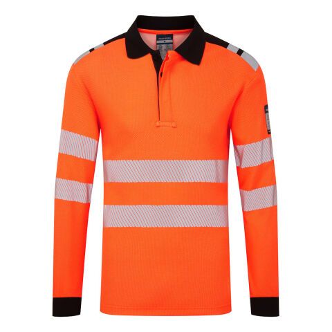 Portwest FR734 Polo PW3 Modaflame Knit HVO FR de manga larga, resistente a la llama Orange/Noir - Talla XL