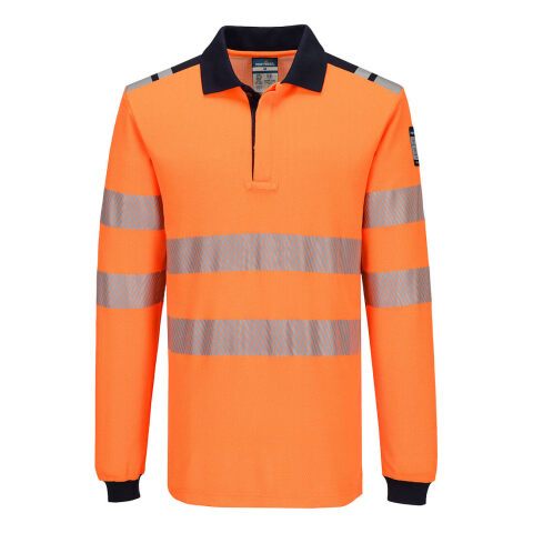 Portwest FR734 Polo PW3 Modaflame Knit HVO FR de manga larga, resistente a la llama Orange/Marine - Talla XXXL