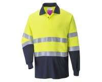 Portwest FR74 Polo bicolor de manga larga, Modaflame resistente a la llama y antiestático
