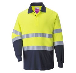 Portwest FR74 Polo bicolor de manga larga, Modaflame resistente a la llama y antiestático