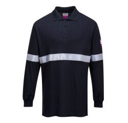 Portwest FR03 Vlamvertragende Modaflame Antistatische lange mouw poloshirt met reflecterende striping