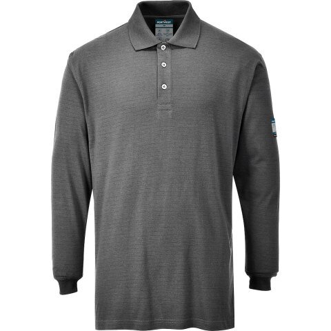 Portwest FR10 Polo Modaflame de manga larga, resistente a la llama y antiestático Gris - Talla XL