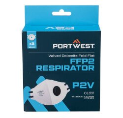 Portwest P210 Mascarilla Dolomite plegable con válvula FFP2 (Pack 3) Blanc