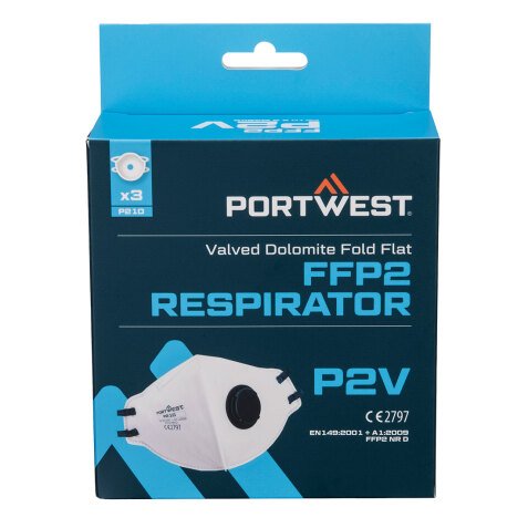 Portwest P210 Mascarilla Dolomite plegable con válvula FFP2 (Pack 3) Blanc