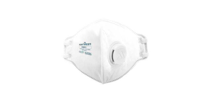 Portwest P351 FFP3 Dolomite Plat Gevouwen Masker (PK20) Blanc