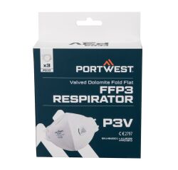 Portwest P310 Mascarilla Dolomite plegable con válvula FFP3 (Pack 3) Blanc