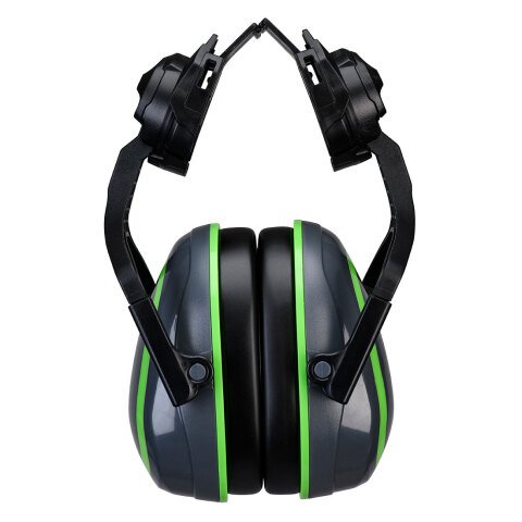 Portwest PW03 HV Extreme Ear Defenders Low Clip-On Metal Free Gris /Vert