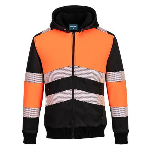 Portwest PW377 Sudadera de clase 1, con cremallera y capucha, PW3 Winter Orange/Noir - Talla S