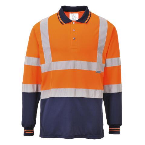 Portwest S279 Polo alta visibilidad de manga larga Contrast Orange/Marine - Talla XXXL