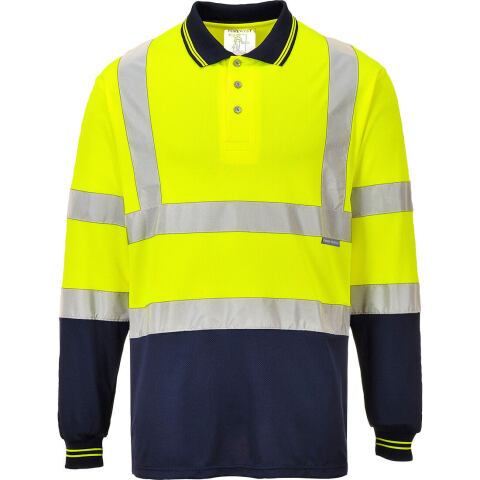 Portwest S279 Polo alta visibilidad de manga larga Contrast Jaune/Marine - Talla XXXL